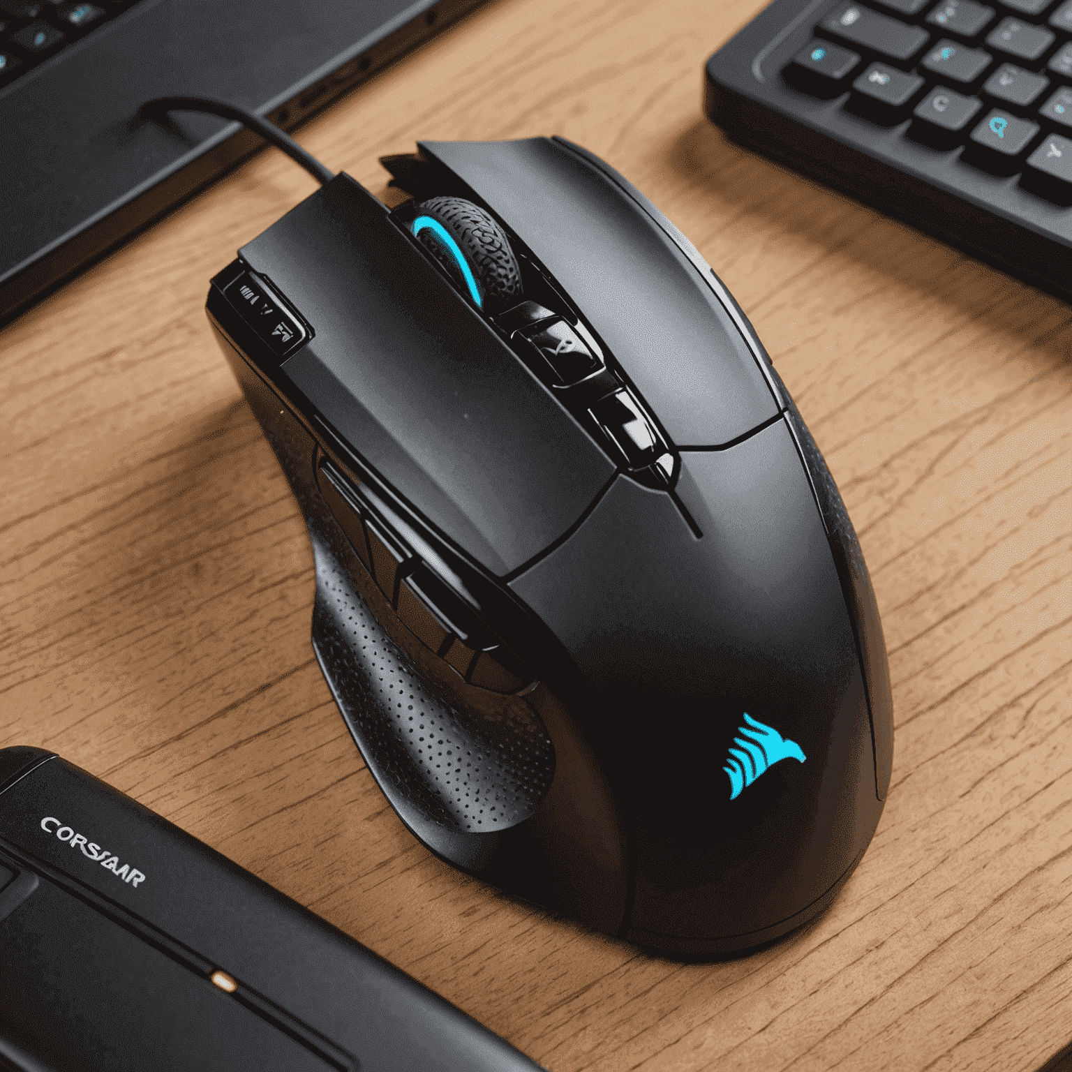 Corsair Dark Core RGB Pro SE wireless gaming mouse with Qi wireless charging capability and customizable side grip